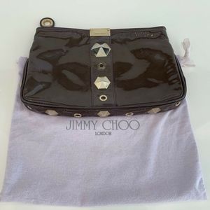 JIMMY CHOO PURPLE PATENT LEATHER GOLD TONE CLUTCH